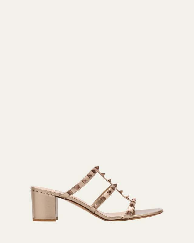 Rockstud Metallic Caged Slide Sandals